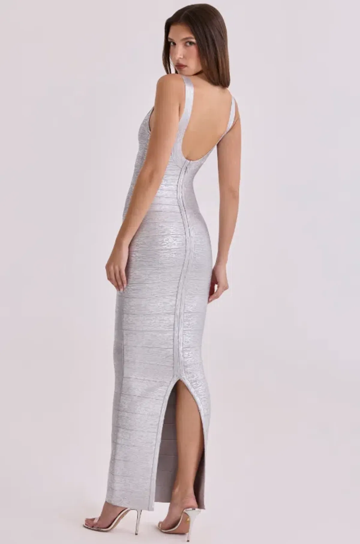 HOUSE OF CB The OG Silver Bandage Maxi Dress Size XS - Image 2