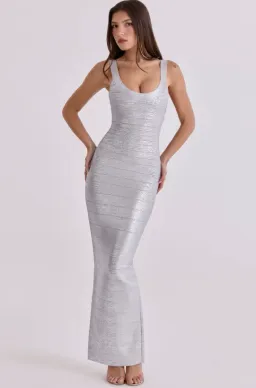 HOUSE OF CB The OG Silver Bandage Maxi Dress Size XS for rent on The Volte - image 1