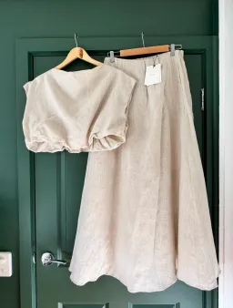 DIISH Natural Linen Skirt and Top Set. Size 10/12 for rent on The Volte - image 1