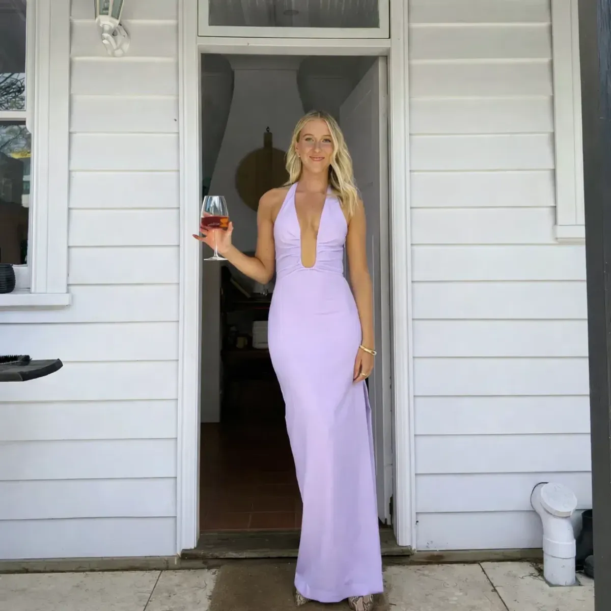 Misha Lusi Crepe Maxi Dress in Lilac Size Small - Image 1