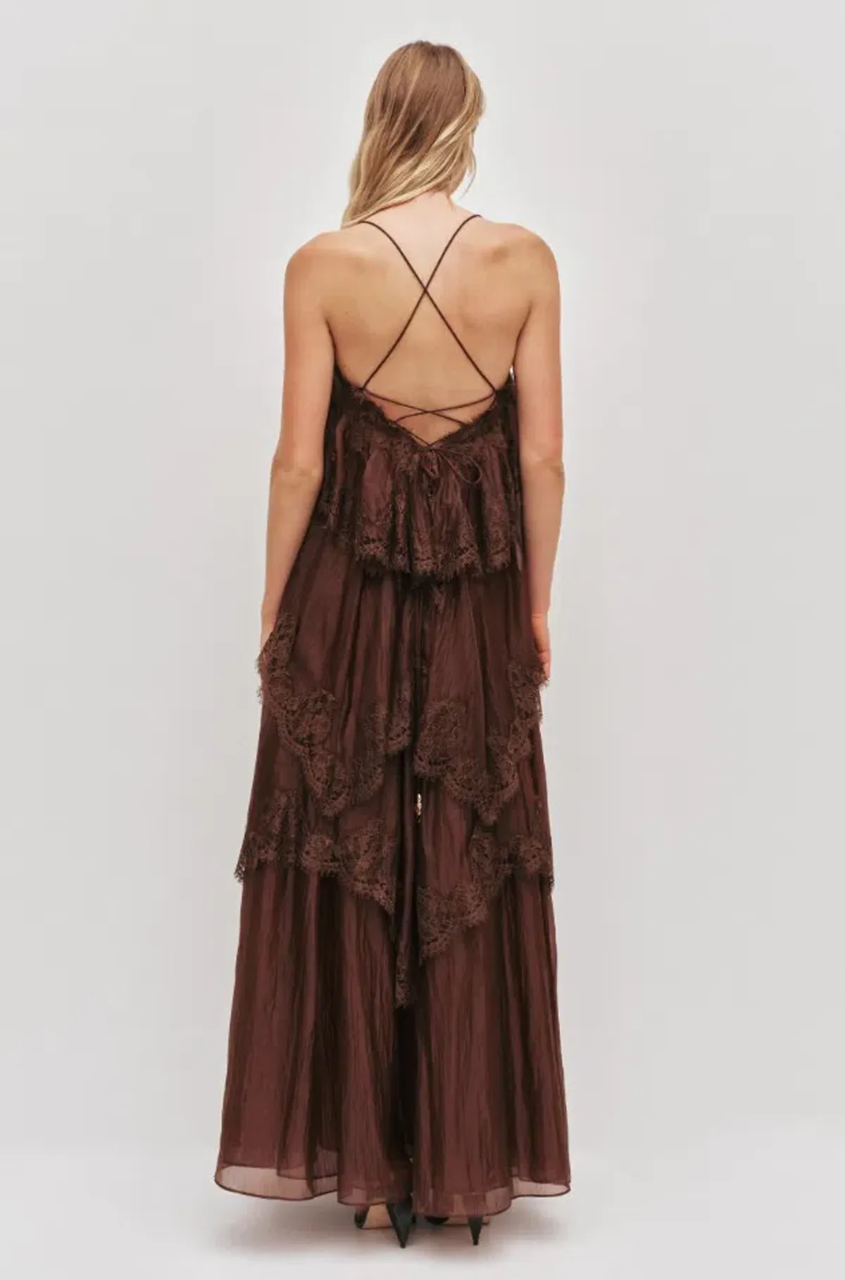 AJE Ophelia Lace Gown Chocolate Brown Size 8 - Image 3