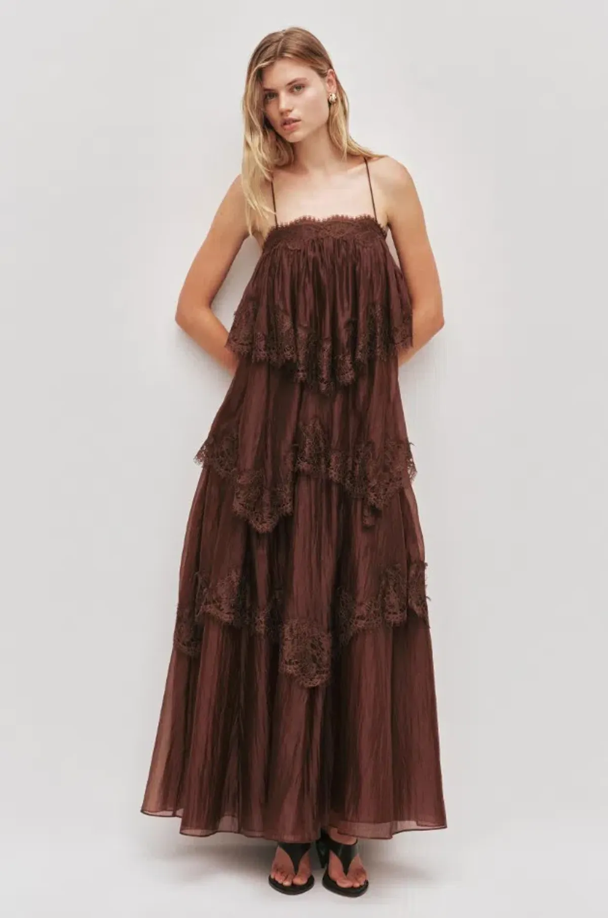 AJE Ophelia Lace Gown Chocolate Brown Size 8 - Image 1