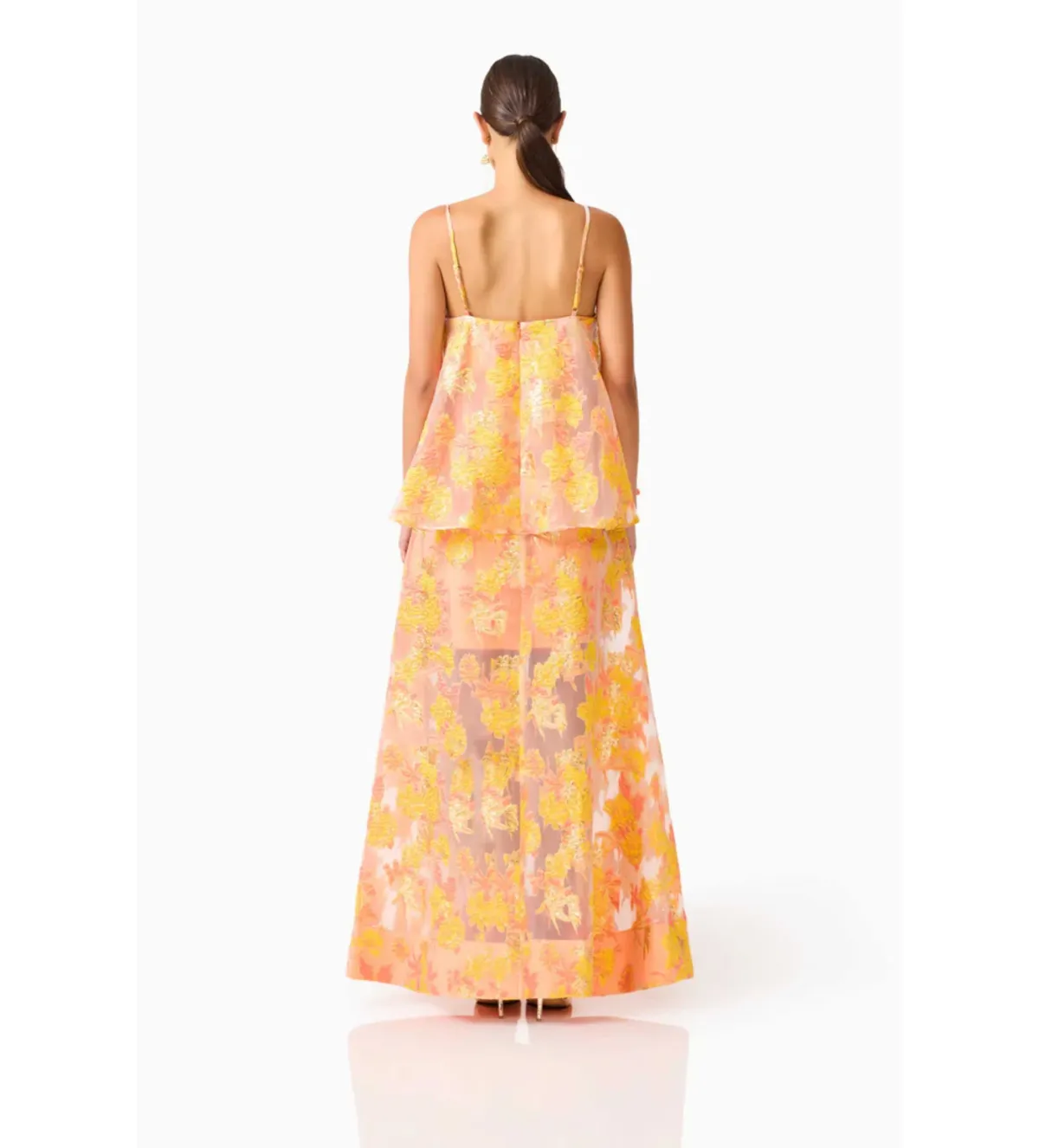 Elliatt Elysia Tiered Gown in Orange Floral Size S /AU8 - Image 3