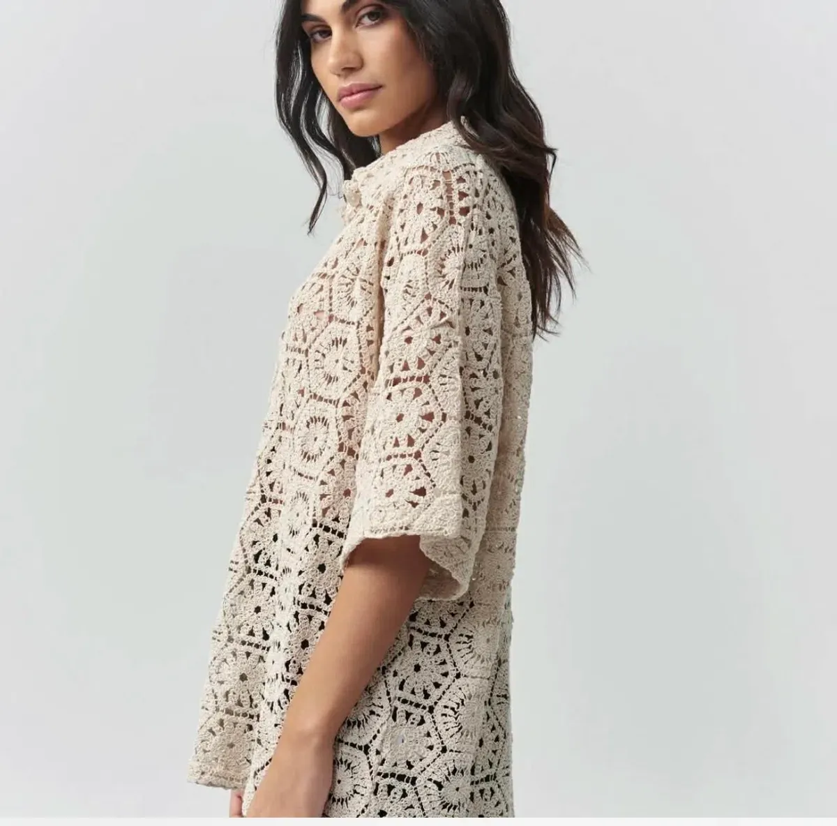 St Marlo oversized crotchet top in cream size 10 - Image 2