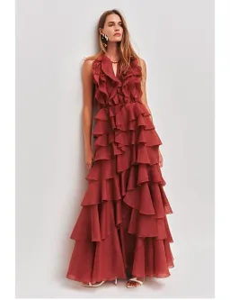 Aje Cleo Gown in Rust Size 8 for rent on The Volte - image 1