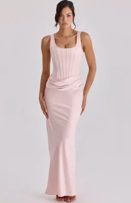 House of CB Kira blush pink satin gathered maxi dress Size XS for rent on The Volte - image 1