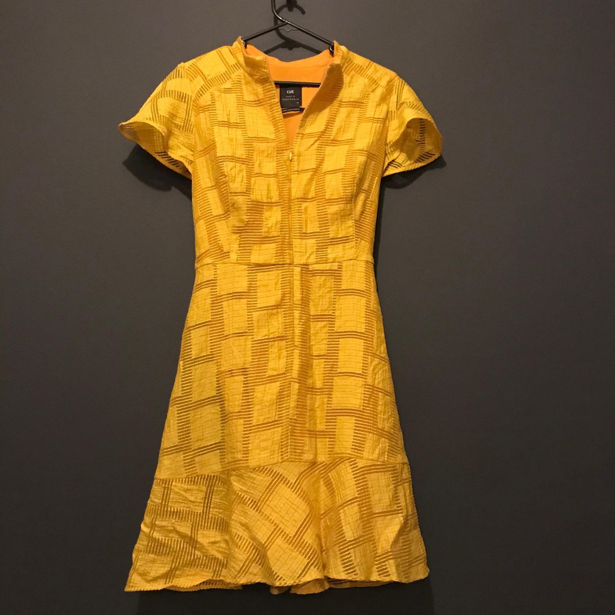 Cue Burnout Jacquard Fluted Sleeve Dress Yellow Size 14 - Image 3