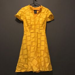 Cue Burnout Jacquard Fluted Sleeve Dress Yellow Size 14 for rent on The Volte - image 3