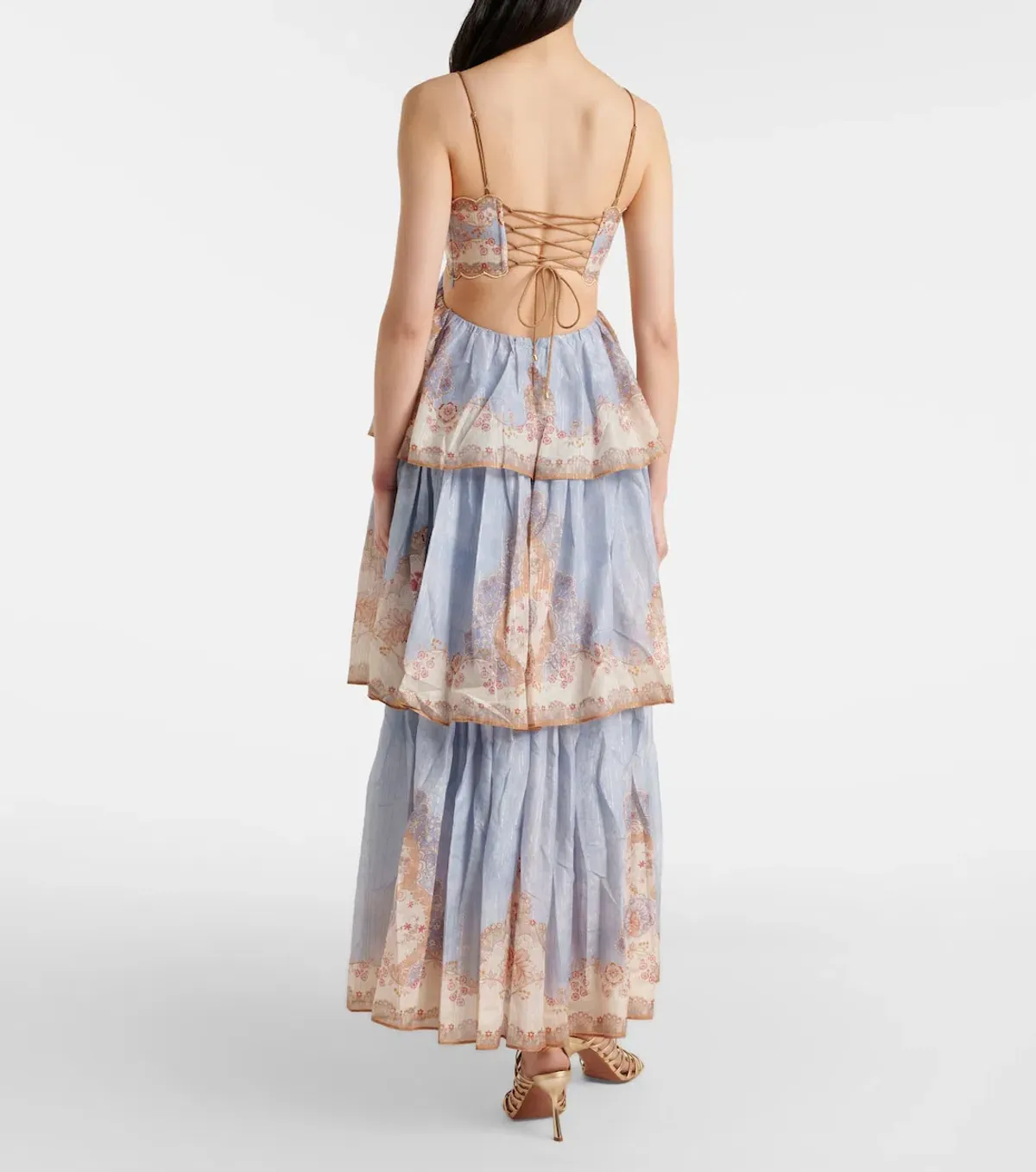 BRAND NEW Zimmermann Daylight Tiered Maxi Dress in Wallpaper Floral Denim Size 1 AU 10 - Image 2