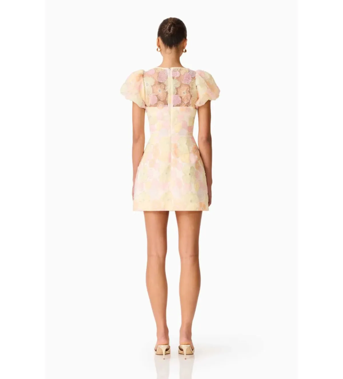 Elliatt Zaria Puff Sleeve Mini Dress Yellow Floral Size S AU 8 - Image 3