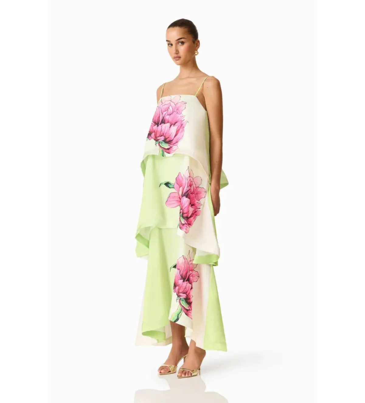 Elliatt Elisa Tiered Gown in Green and Pink Floral Size S AU 8 - Image 2