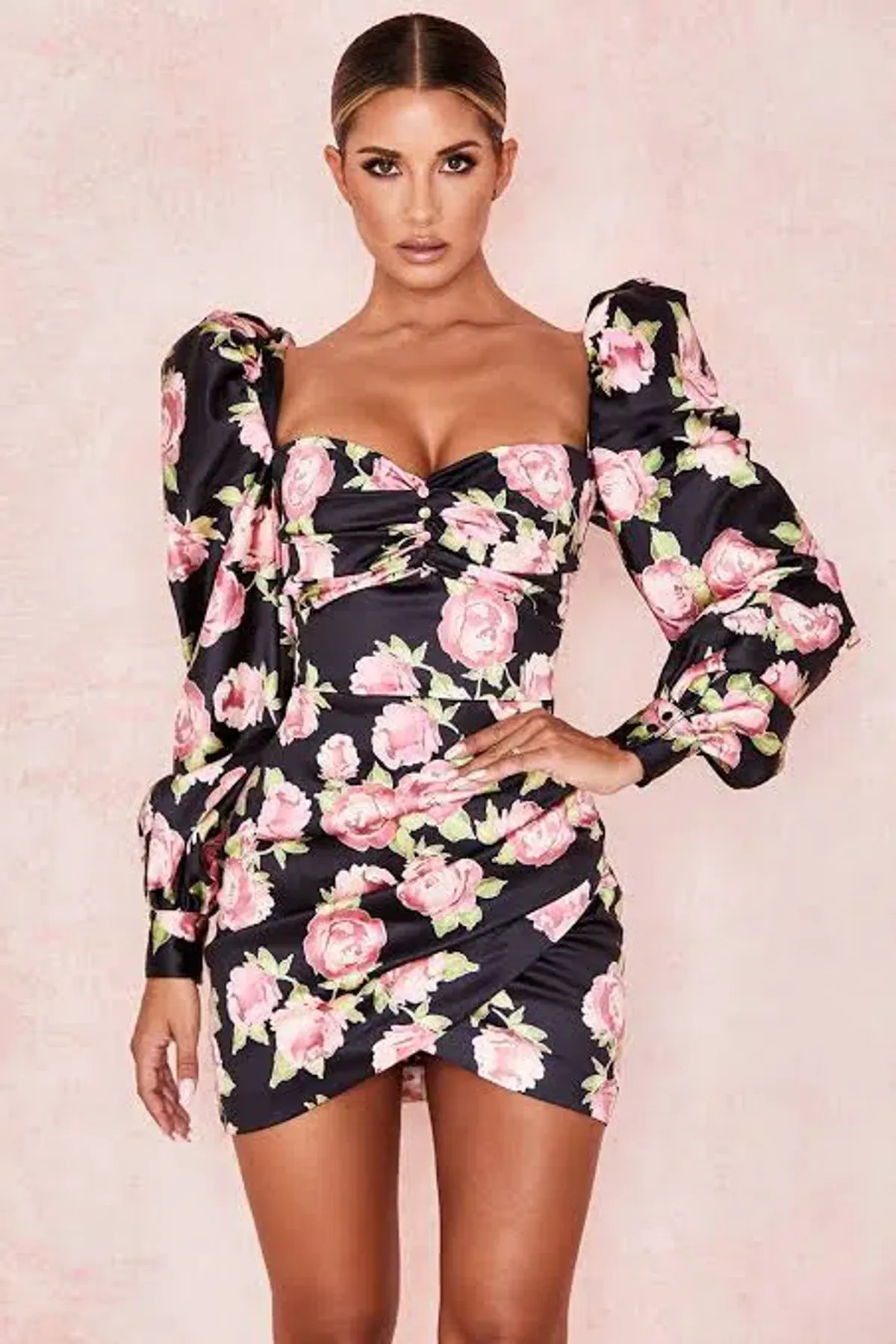 House Of CB Amaryllis Rose Print Puff Shoulder Dress NEW | Size M / Medium  - Image 1