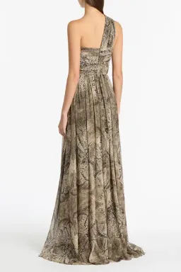 Carla Zampatti Size 12 Lindy Lee Moss Fierce Dragon Silk Button Gown for rent on The Volte - image 3