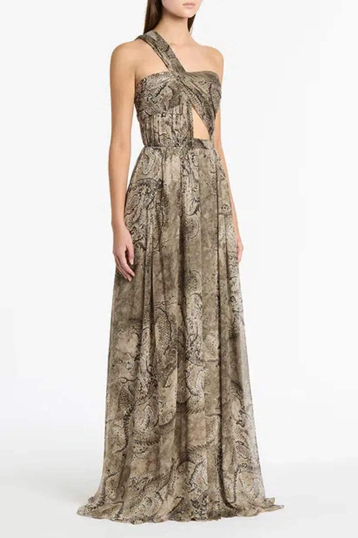 Carla Zampatti Size 12 Lindy Lee Moss Fierce Dragon Silk Button Gown - Image 5