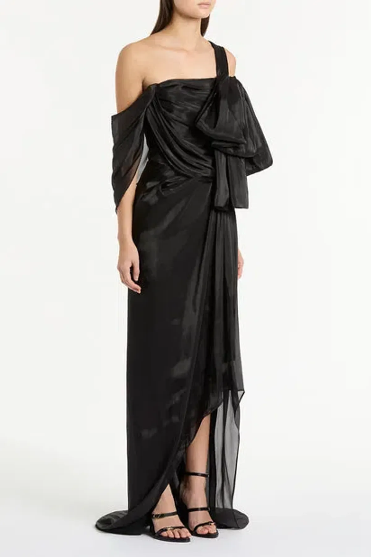 Carla Zampatti Black Lustre Chiffon Bow Evening Gown (AU 12; US 10) - Image 4