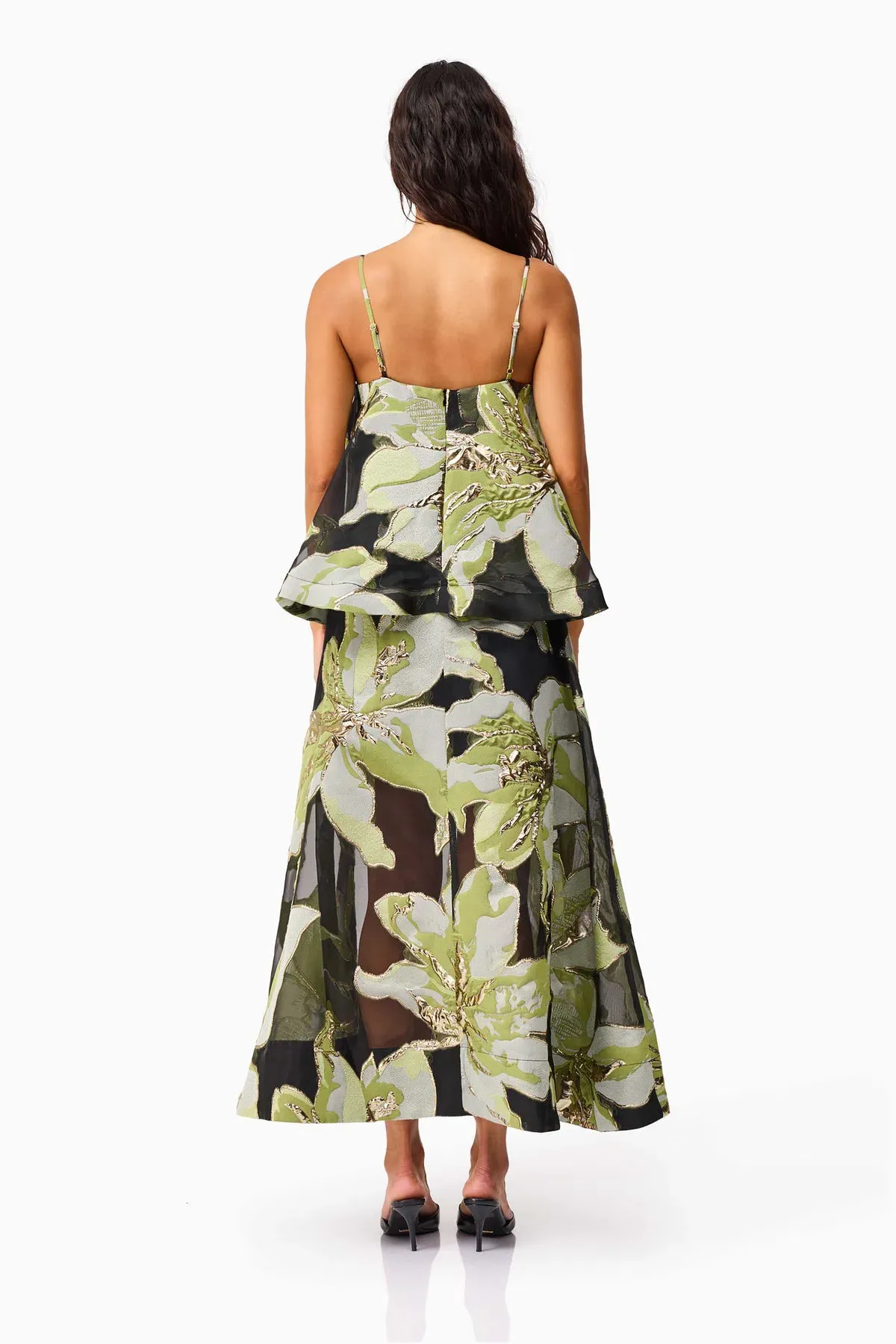 Elliatt Elysia Tiered Gown in Black and Green Floral Size XL / AU 14 - Image 3
