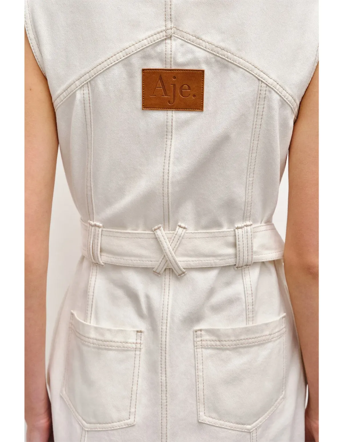 Aje Ivy Denim Midi Dress Cream Size 8 - Image 6