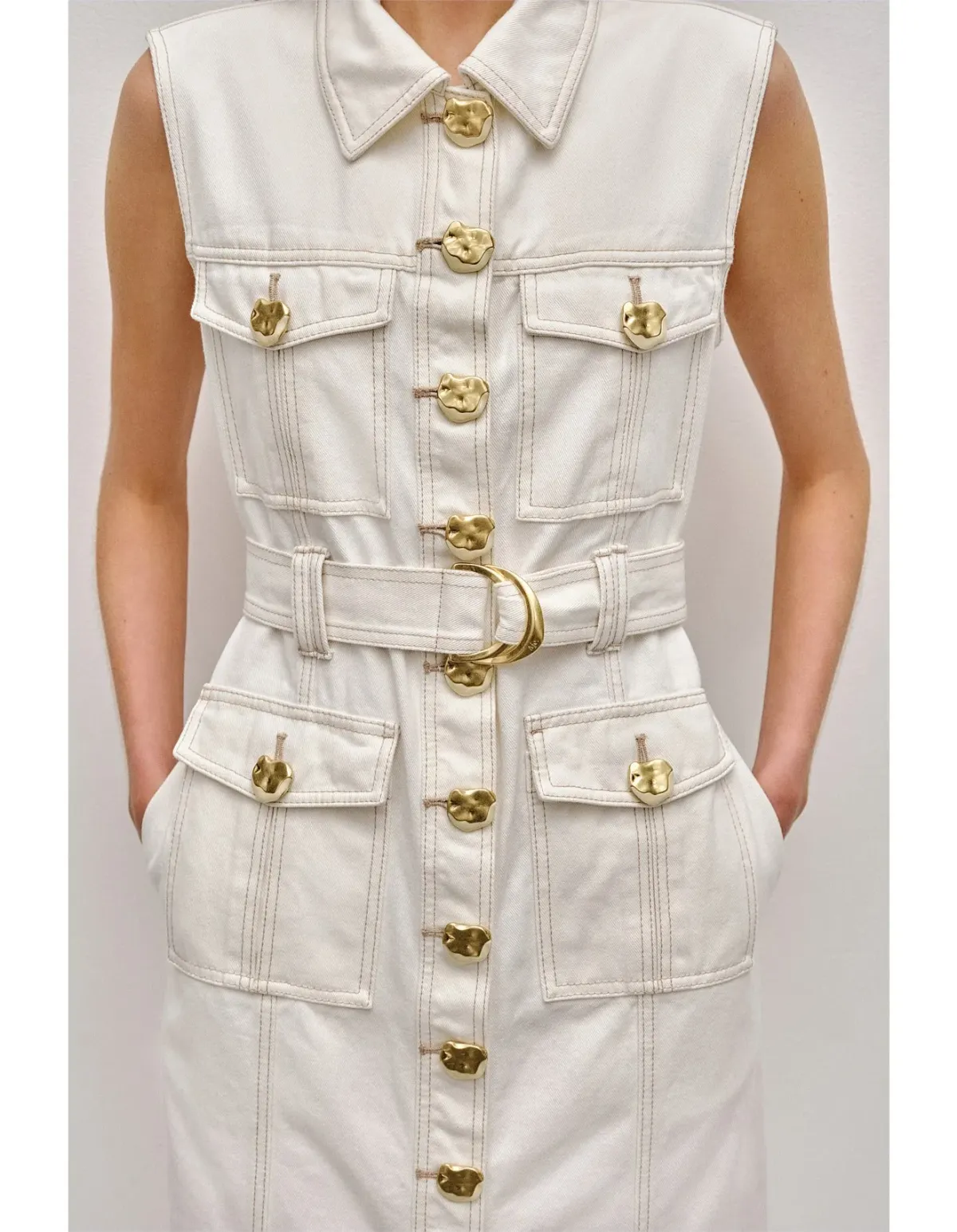 Aje Ivy Denim Midi Dress Cream Size 8 - Image 4