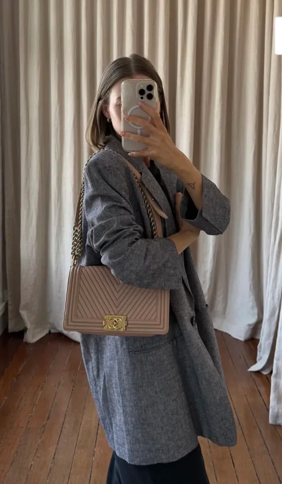 CHANEL LAMBSKIN MEDIUM BOY BAG HANDBAG - Image 5