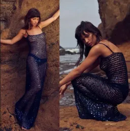 Rat & Boa Crochet Sequin Sheer Maxi Dress Midnight Blue  for rent on The Volte - image 1