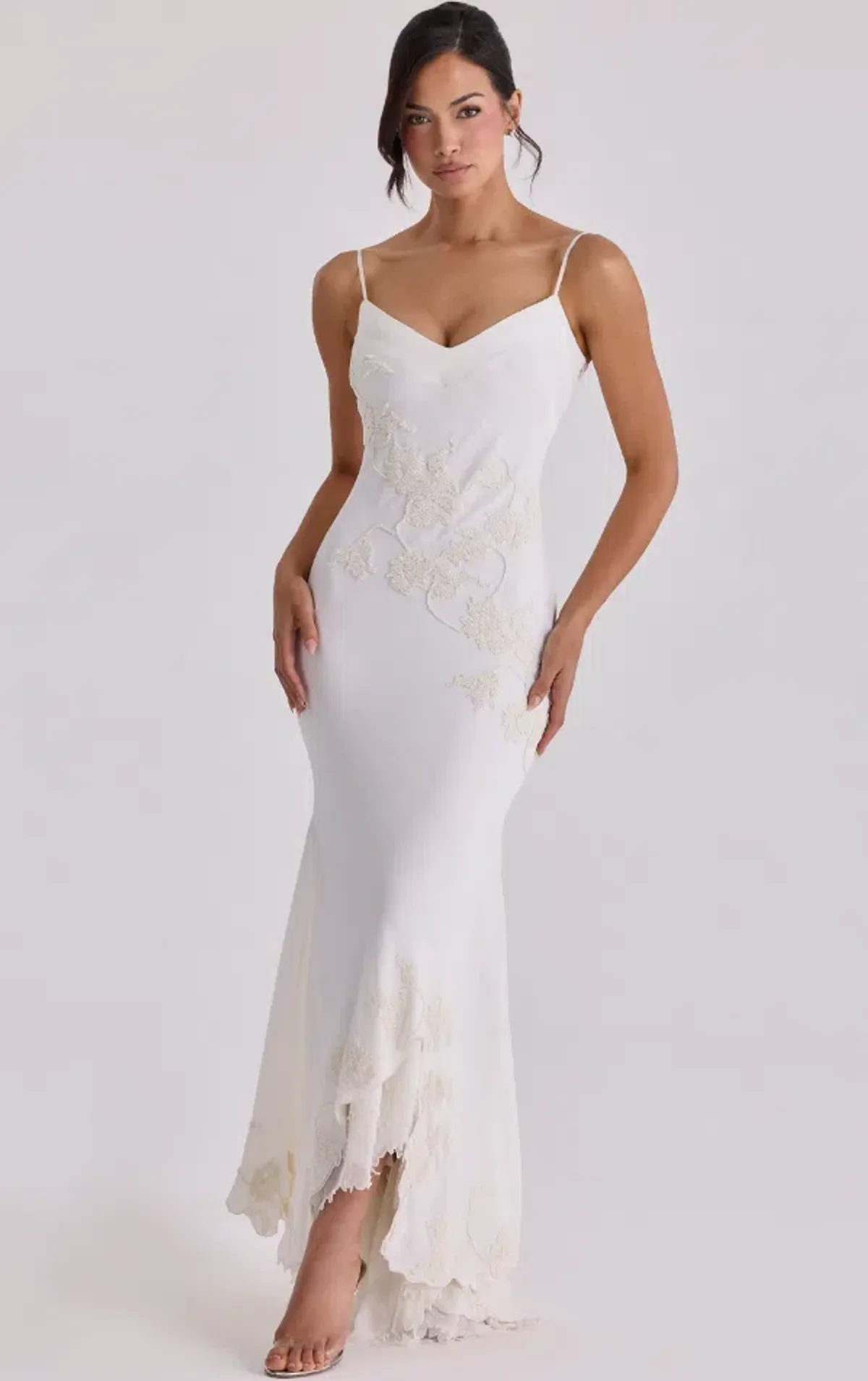 House of CB Anastelle vintage ivory satin hand beaded embellished maxi dress Size S - Image 1