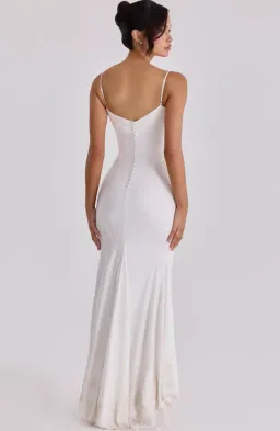 House of CB Anastelle vintage ivory satin hand beaded embellished maxi dress Size M for rent on The Volte - image 3