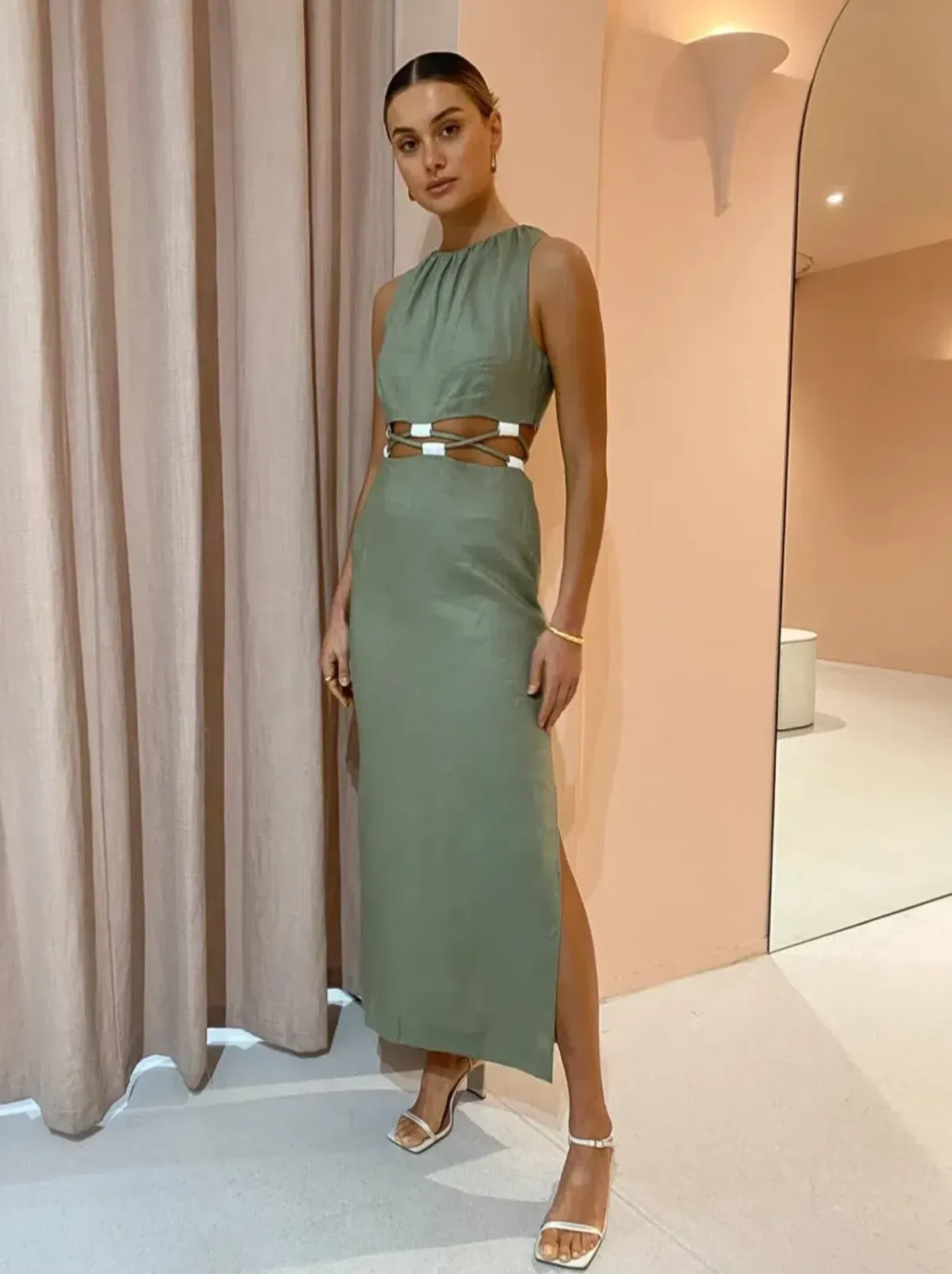 SIR the label green linen Mayra maxi dress size 0 - Image 1