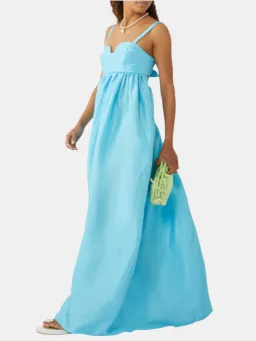 Oroton Bodice Detail Lake Blue Gown Size 14 Silk Strappy Maxi Dress for rent on The Volte - image 1