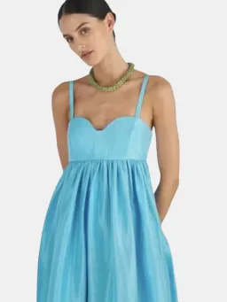 Oroton Bodice Detail Lake Blue Gown Size 14 Silk Strappy Maxi Dress for rent on The Volte - image 7