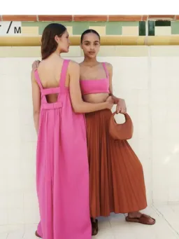 Oroton Bow Detail Fuchsia Pink Sundress Size 14 Linen Strappy Maxi Gown for rent on The Volte - image 7