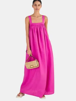 Oroton Bow Detail Fuchsia Pink Sundress Size 14 Linen Strappy Maxi Gown for rent on The Volte - image 3