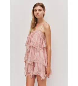 Aje Ophelia Lace Mini Dress in Fawn Pink Size AU10 for rent on The Volte - image 2