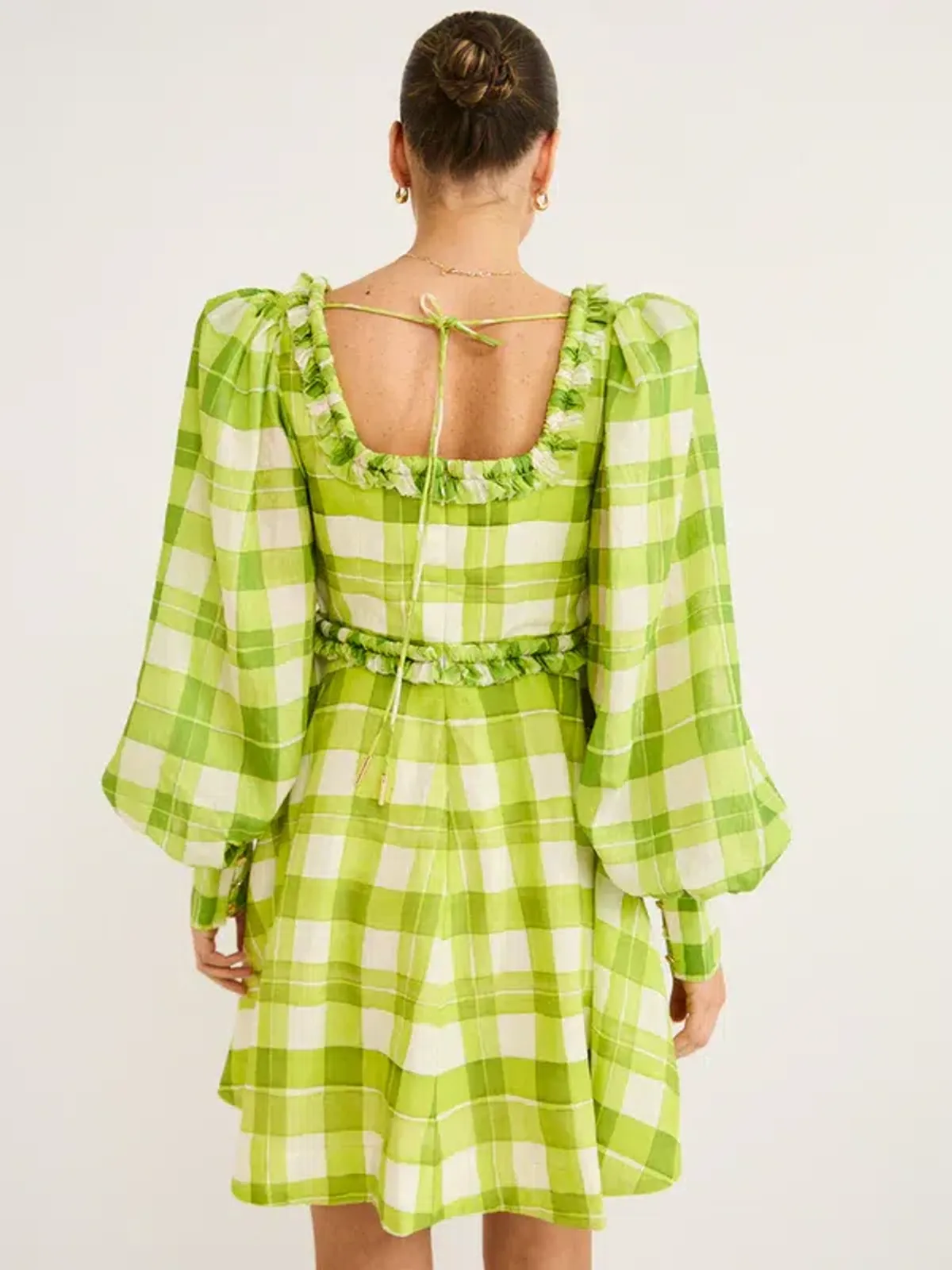 Acler - Mellor Mini Dress in Citron Check Print - Image 3