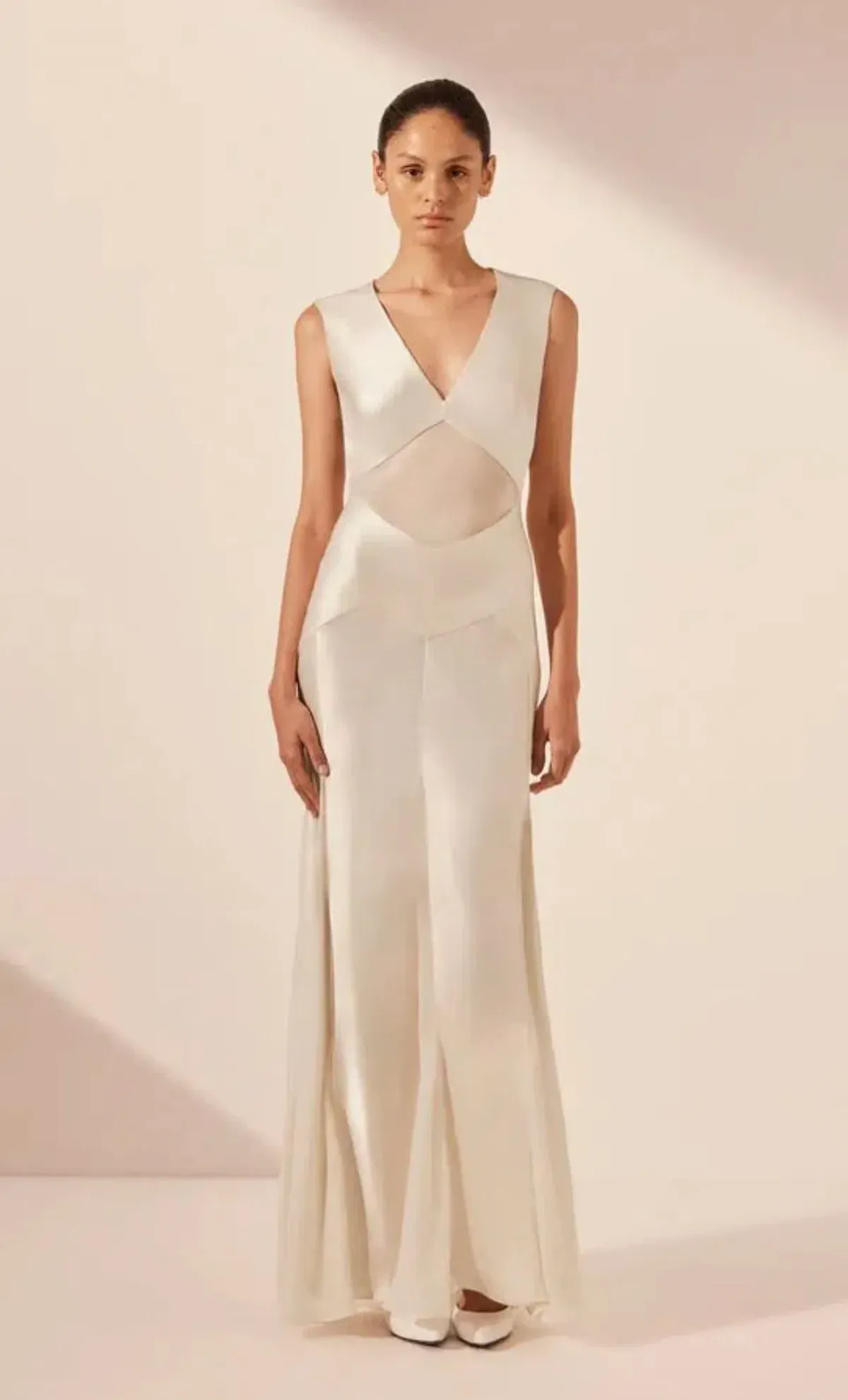 Shona Joy Moraya Godet Maxi Dress Pearl White Size 12 - Image 1