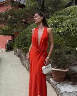 MISHA Harlow Satin Maxi Dress Chilli Size XXS  for rent on The Volte - image 2