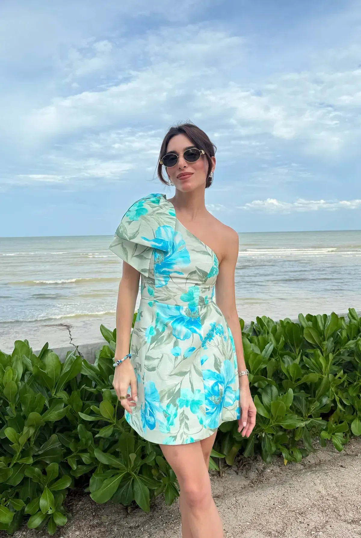 Forever New Darcy One Shoulder Bow Mini Dress Mint Lyell Floral Size AU 10 / M - Image 4