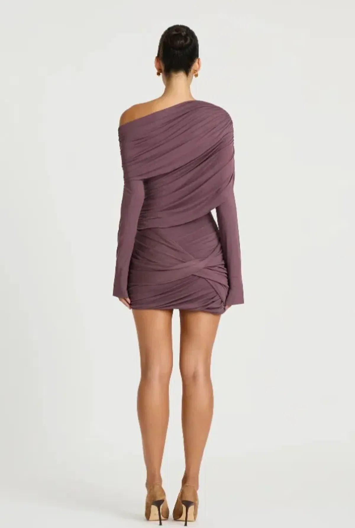 Benni Otto Long Sleeved Mini Dress in Plum Size 8 - Image 3