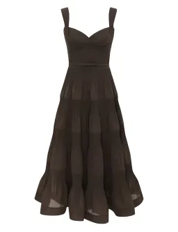 Zimmermann Pleated Draped Midi Dress Olive Size 3 for rent on The Volte - image 1