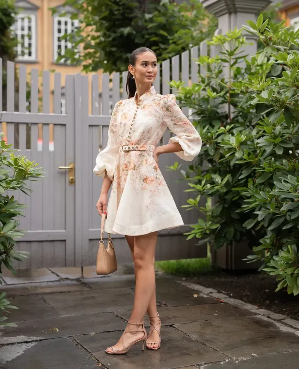 Zimmermann Illustration Buttoned Mini Dress Cream Size 1 - Image 4