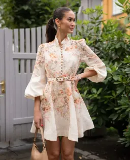 Zimmermann Illustration Buttoned Mini Dress Cream Size 1 for rent on The Volte - image 2