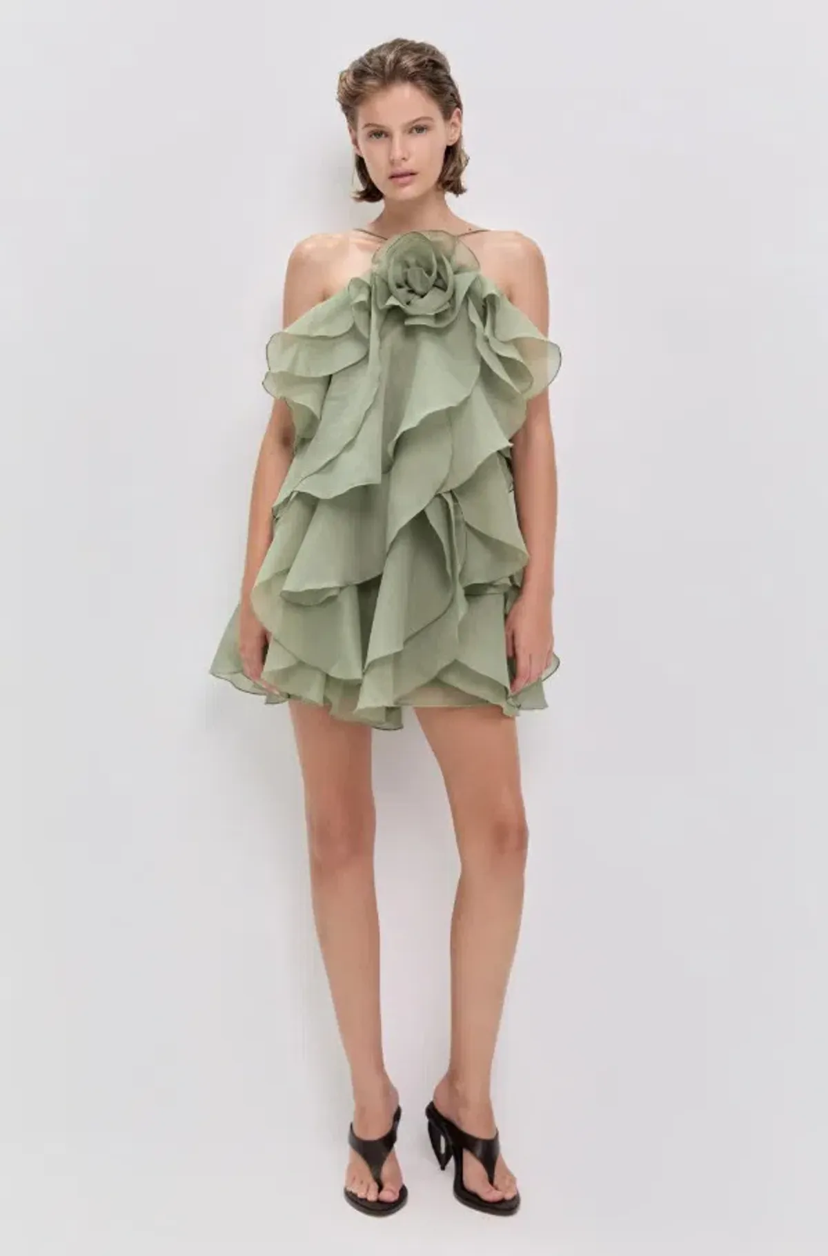 Aje Pandorea Layered Mini Dress Moss Green Size 8 - Image 2