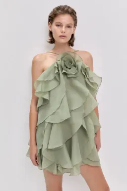 Aje Pandorea Layered Mini Dress Moss Green Size 8 for rent on The Volte - image 1