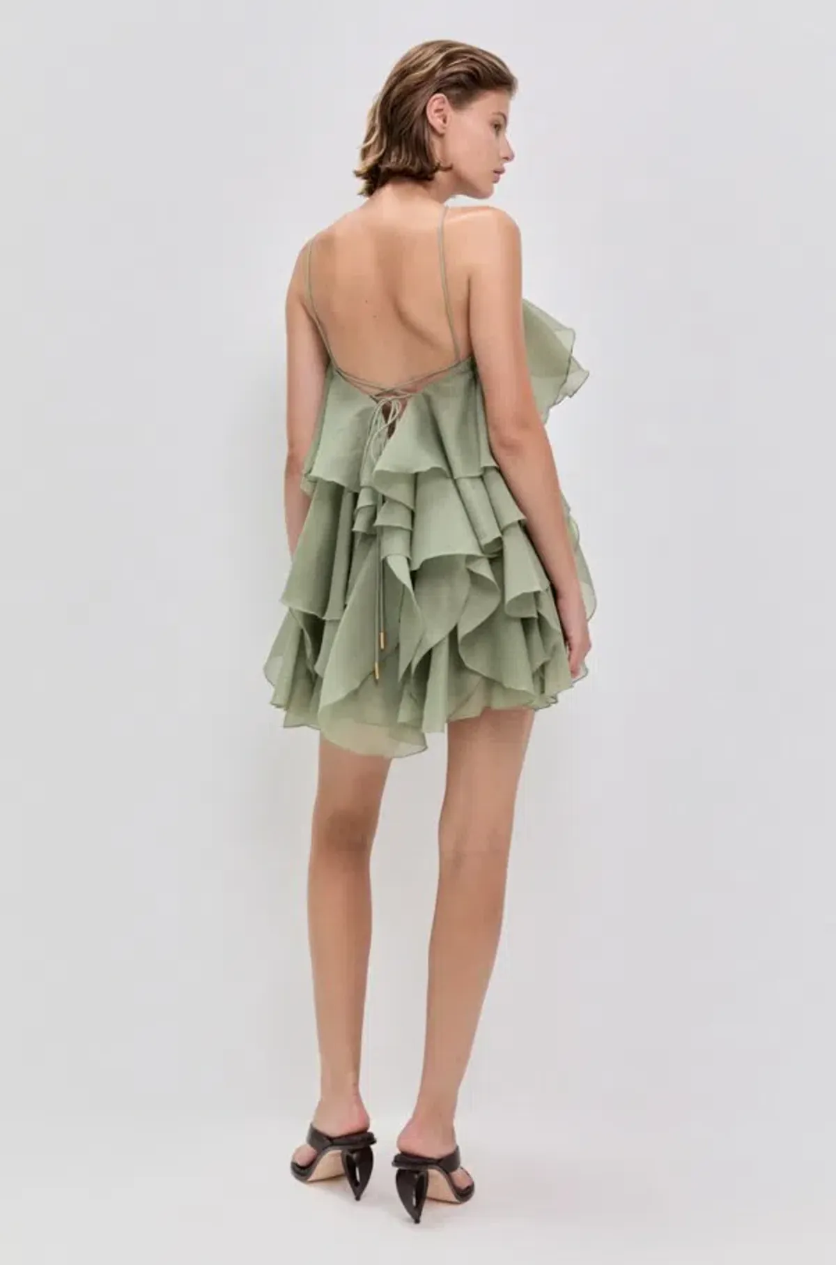 Aje Pandorea Layered Mini Dress Moss Green Size 8 - Image 3