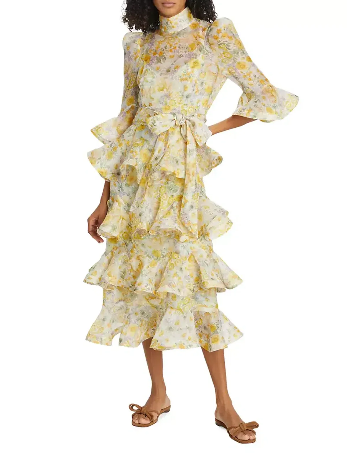 Zimmermann Harmony Tiered Midi Dress in Yellow - Image 1