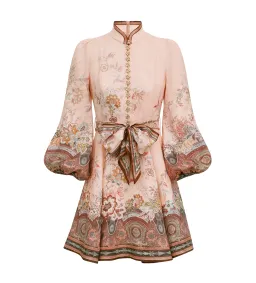 Zimmermann Alchemy Button Mini Dress Pink Paisley Size 2/AU 12 for rent on The Volte - image 1