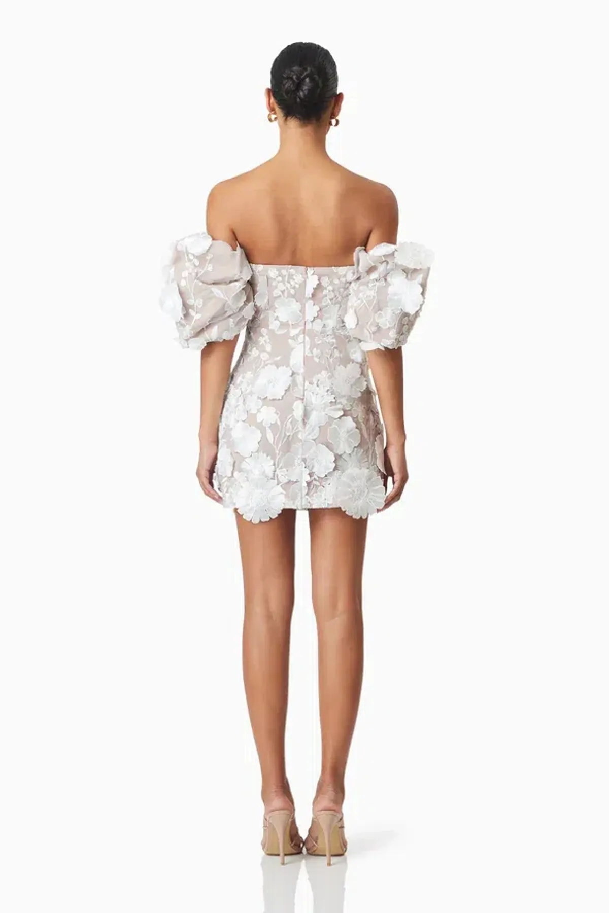 Perry Floral Embellished Mini Dress in White - Image 3