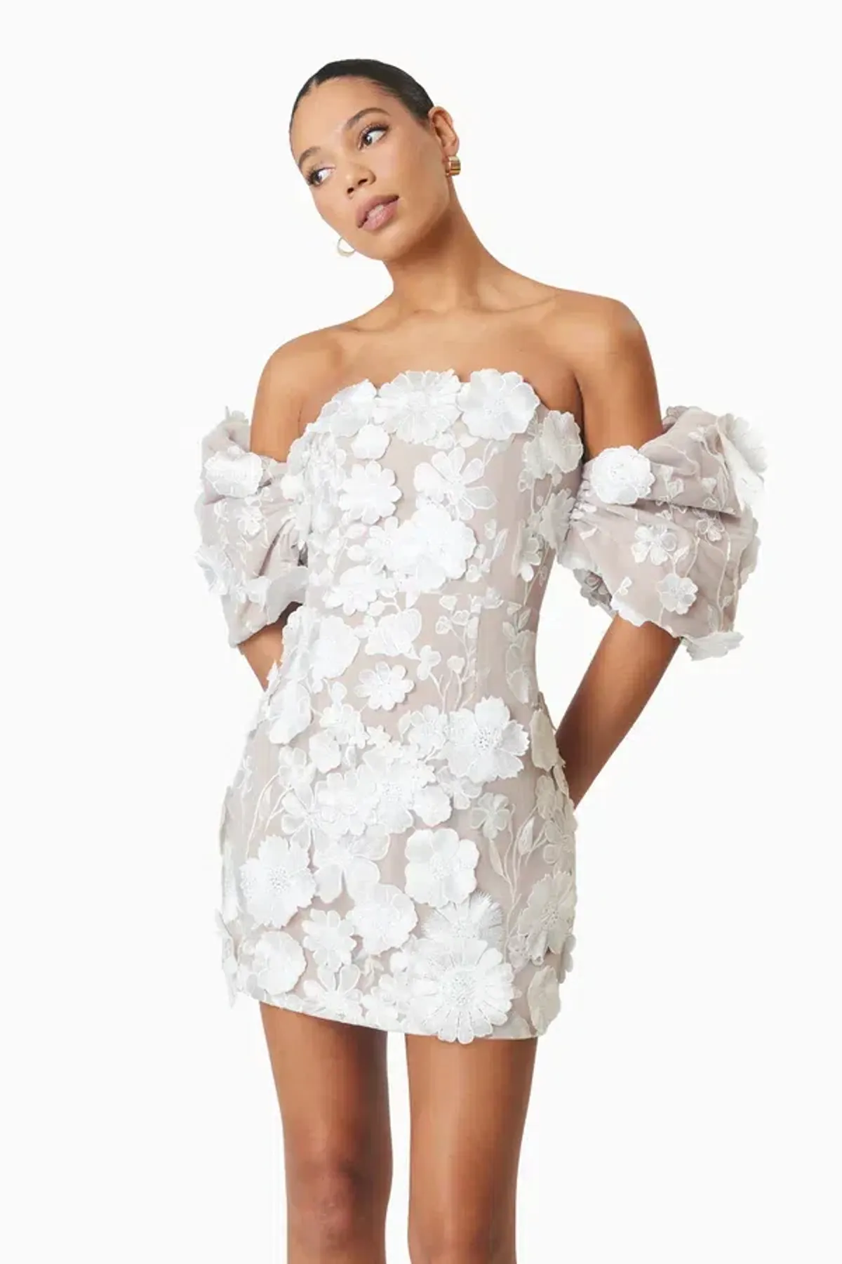 Perry Floral Embellished Mini Dress in White - Image 2