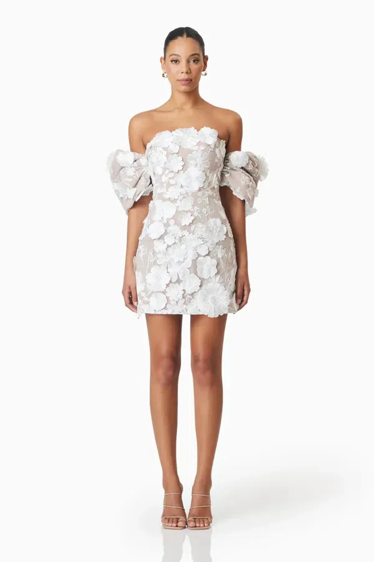 Perry Floral Embellished Mini Dress in White - Image 1