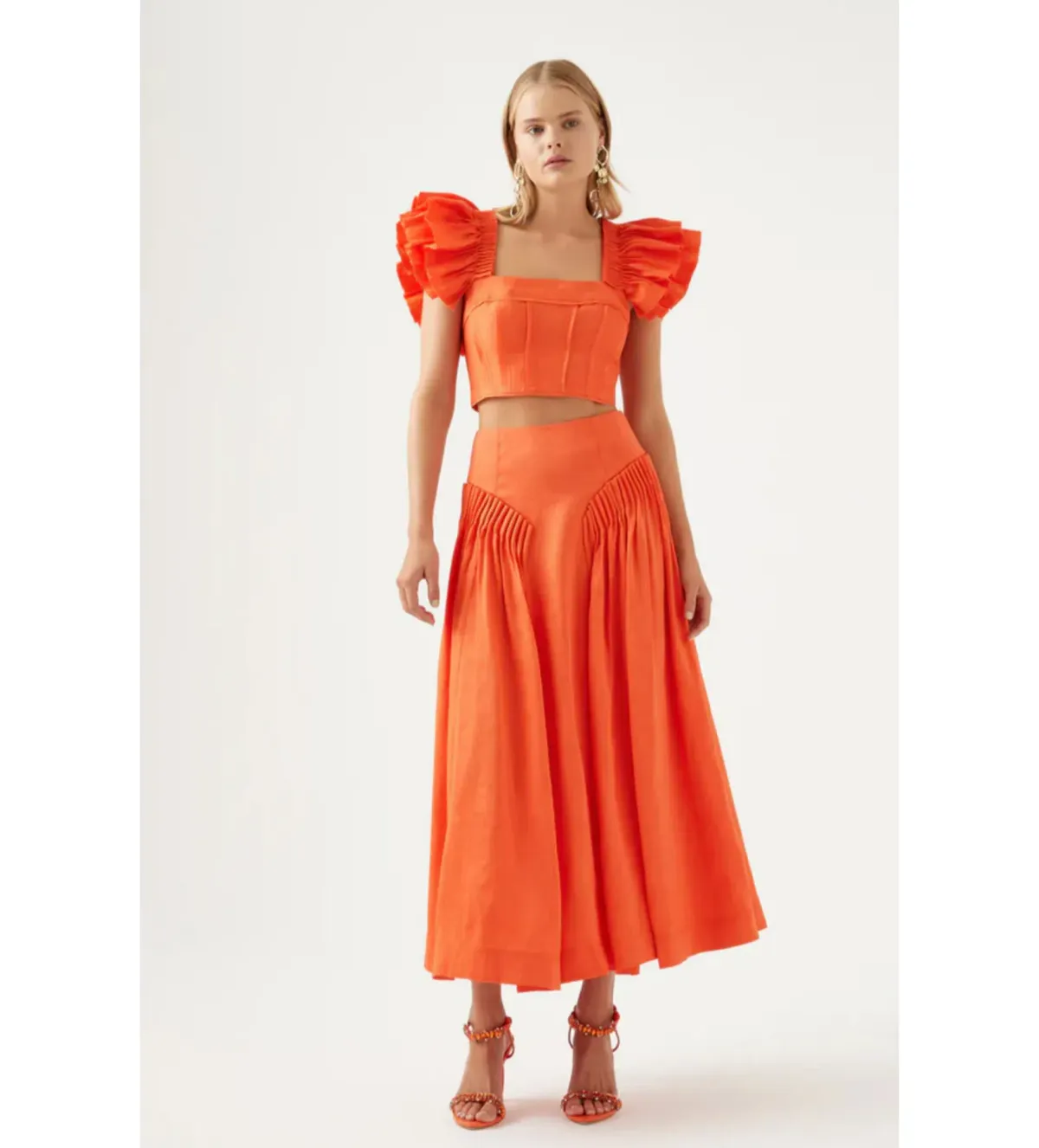 AJE Imagination Frill Sleeve Top Size 8 & Yves Midi Skirt Size 6 Set - Image 1