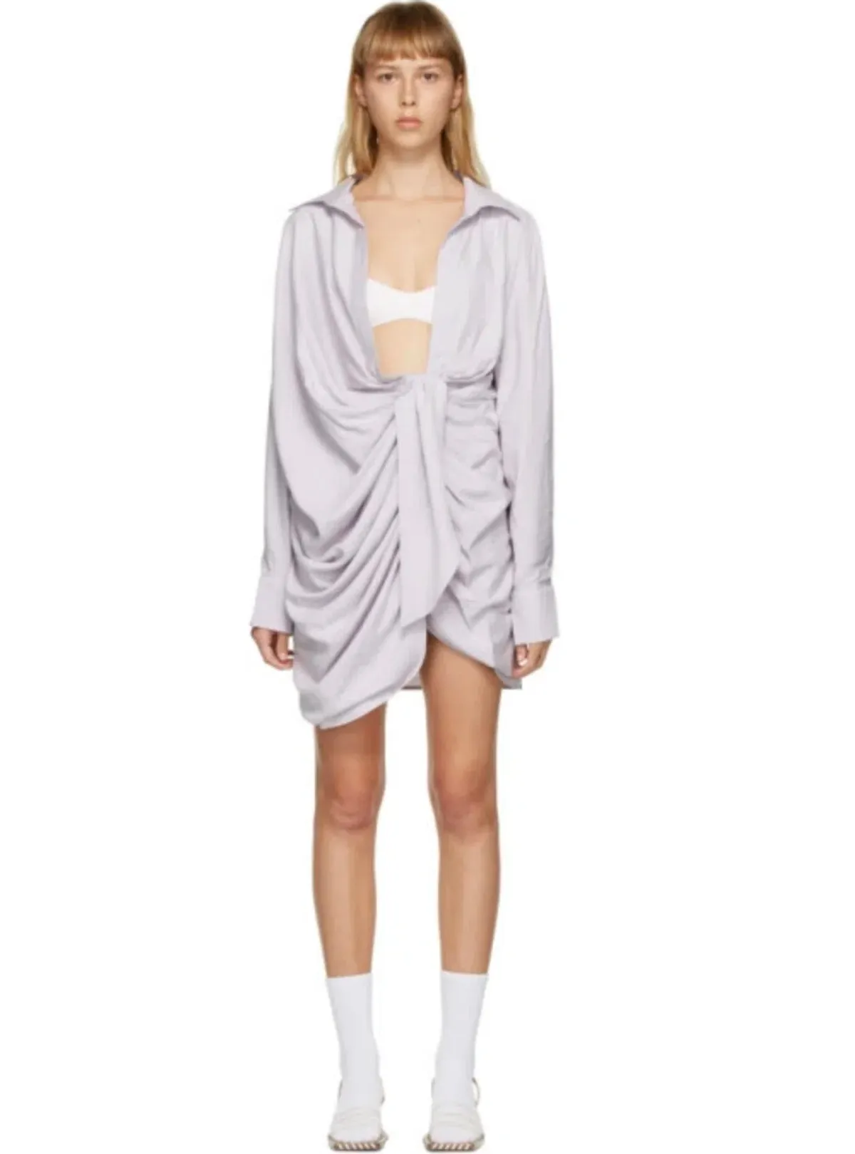 Jacquemus La Robe Bahia Mini Shirt Dress Mini Lilac Size AU 6 - Image 4
